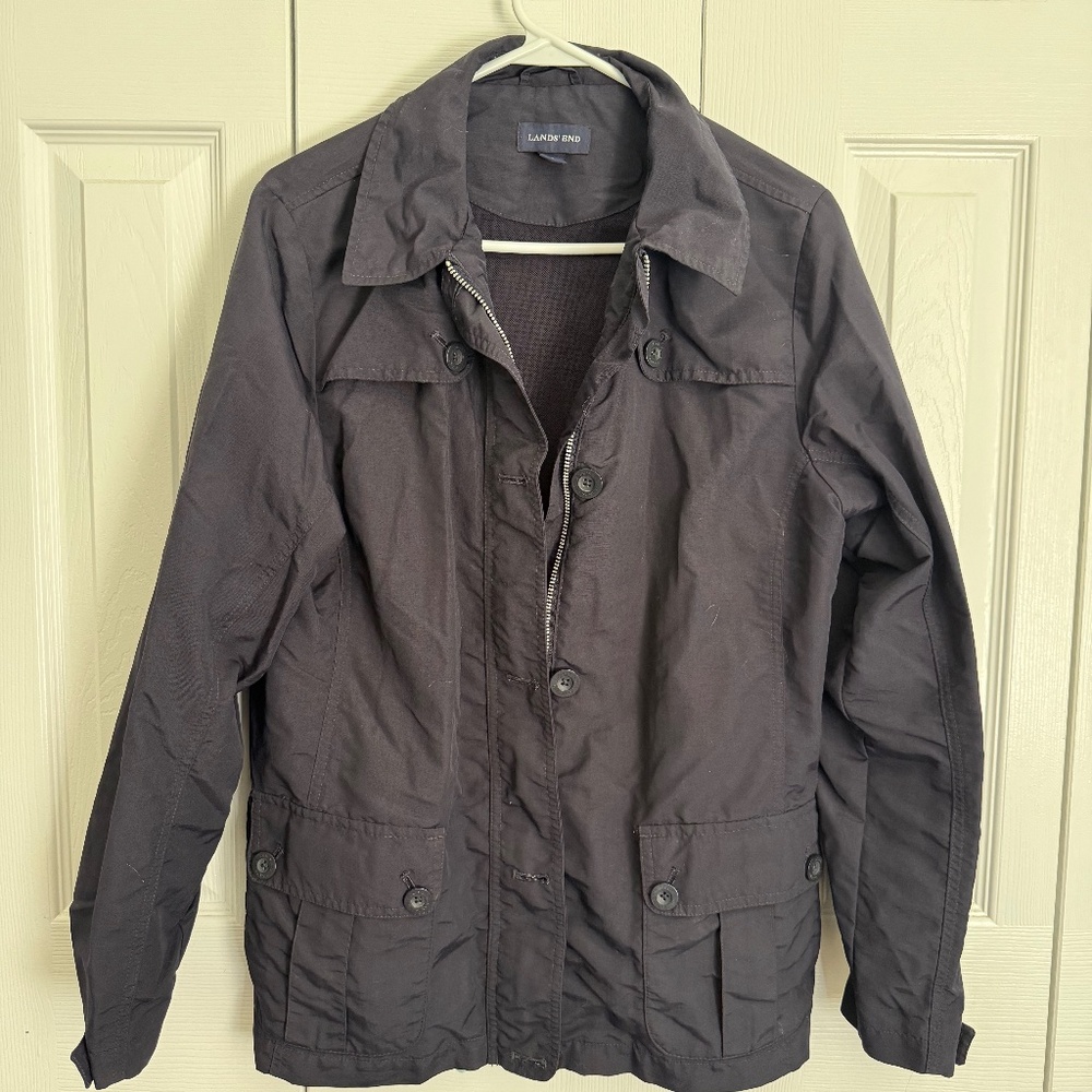 🧥 Lands’ End Black Utility Jacket (Women’s M 10–12)